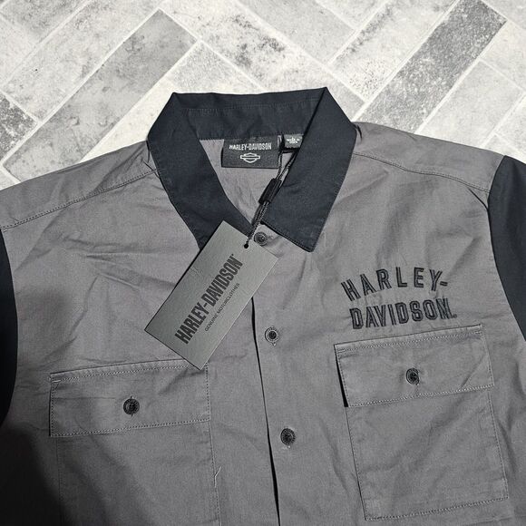 New Harley-Davidson Men's Staple Colorblock Shirt Blackened Pearl Size LARGE - Picture 3 of 6